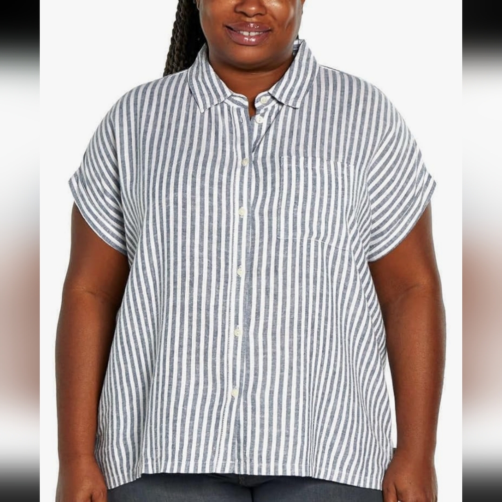 Orvis Women's Tops Linen Blend Short Sleeve Button-Up Shirt Size 2X
